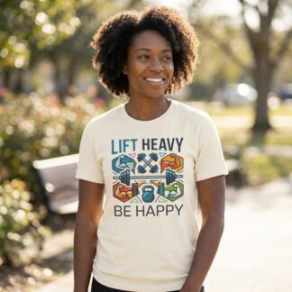 Lift Heavy Be Happy weightlifting fitness workout t-shirt graphic