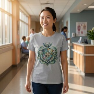 Heraldic Nurse Shield with Cross floral crest vintage coat of arms nursing t-shirt