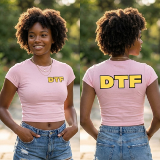 DTF Bold Lettering Baby Tee lifestyle photo