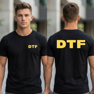 DTF Bold Yellow Text Tee lifestyle photo