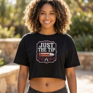 Just the Tip bullet illustration Crop Tee - Ammo graphic, Western badge style