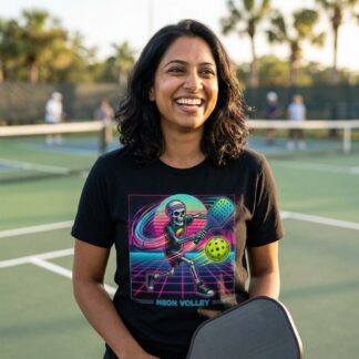 Neon Skull Pickleball Player T-Shirt