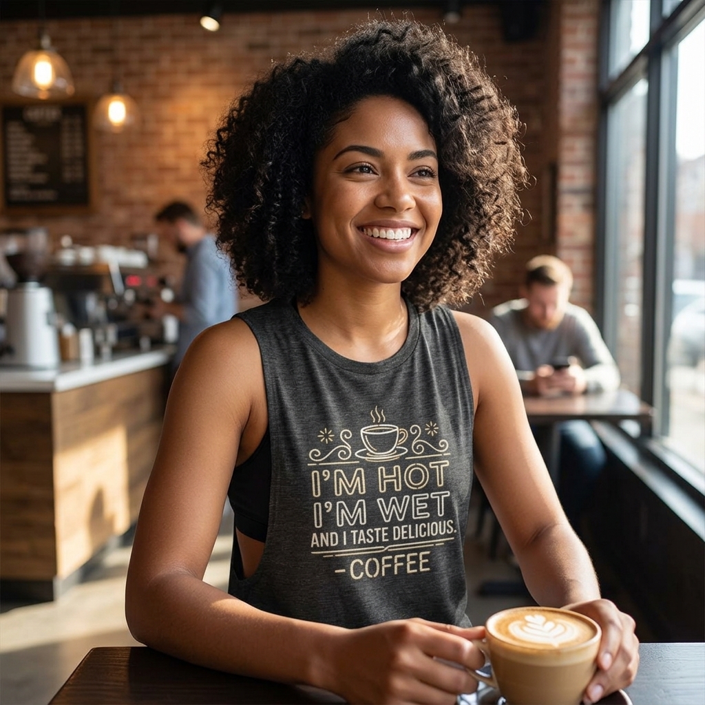 I’m Hot I’m Wet and I Taste Delicious Coffee Tank lifestyle photo