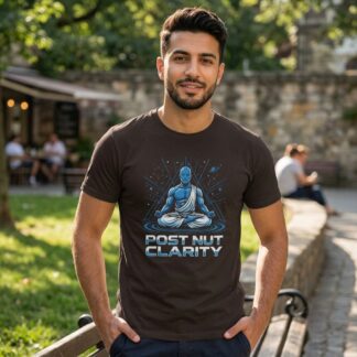 Post Nut Clarity meditating figure blue spiritual illustration tee