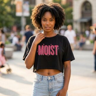 MOIST graphic crop tee pink lettering funny word shirt
