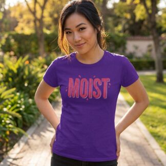 MOIST bold pink distressed text graphic t-shirt