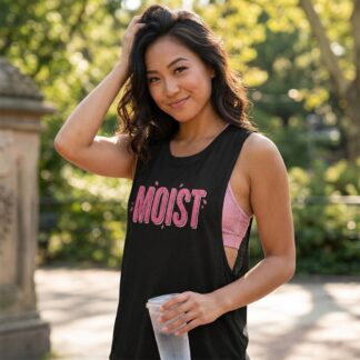 MOIST graphic women's flowy scoop muscle tank pink retro text