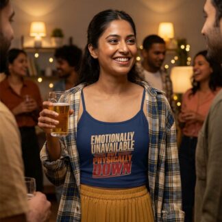Emotionally Unavailable but Physically Down Graphic Spaghetti Strap Crop Tank Top lifestyle photo