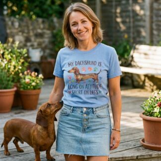 My Dachshund Is Long on Attitude Short on Legs T-Shirt lifestyle photo