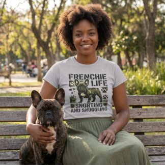 Frenchie Life Snorting and Snuggling Tee lifestyle photo