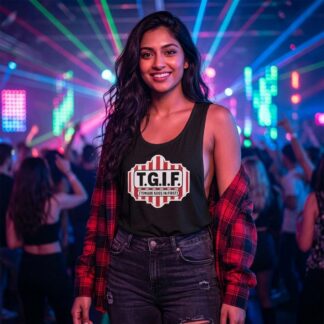 TGIF Tongue Goes In First women's flowy scoop muscle tank lifestyle photo