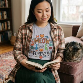 Meow and Forever cat illustration T-Shirt lifestyle photo