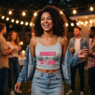 Ringmaster of the Sh*t Show Spaghetti Strap Crop Tank Top lifestyle photo