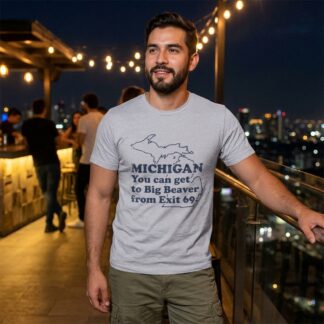 Michigan Map Big Beaver Exit 69 T-Shirt lifestyle photo