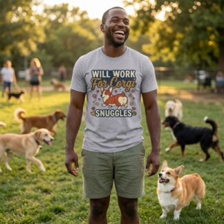 Will Work For Corgi Snuggles Tee lifestyle photo