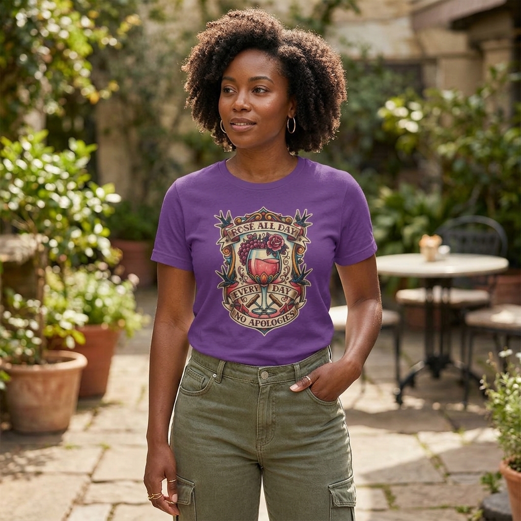 Rose All Day crest design Tee lifestyle photo