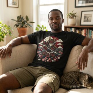 Samurai Cat Illustration T-Shirt lifestyle photo