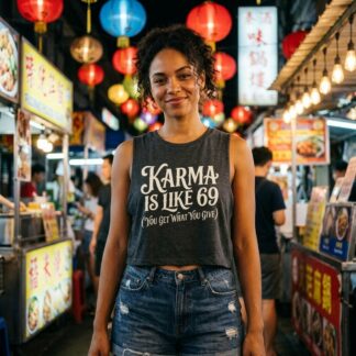 Karma Is Like 69 (You Get What You Give) Sleeveless Crop Top lifestyle photo