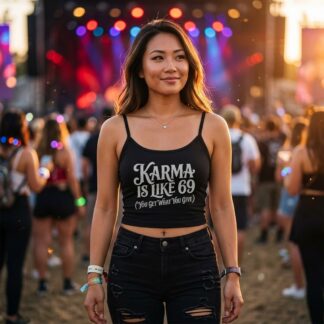 Karma Is Like 69 quote spaghetti strap crop Tank Top lifestyle photo
