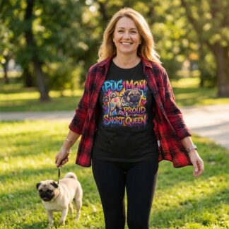 Pug Mom and Proud Snort Queen T-Shirt lifestyle photo