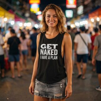 Get Naked I Have a Plan flowy scoop tank top lifestyle photo