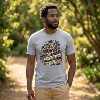 Skull and Mushrooms "All Plants Are Edible" T-Shirt lifestyle photo