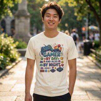 Gamer by Day and Night T-Shirt - Gamers graphic t-shirt design