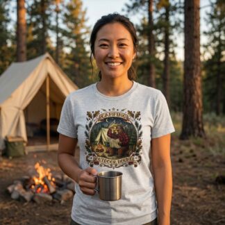 Outdoor Bound Camping Bear with Tent Illustration T-Shirt lifestyle photo