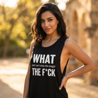 What The F*ck flowy scoop muscle graphic tank lifestyle photo