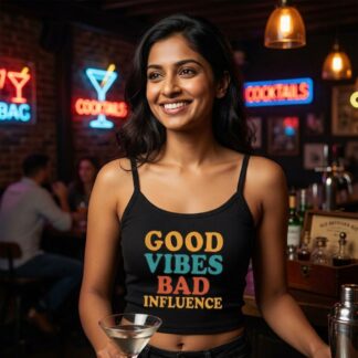Good Vibes Bad Influence Spaghetti Strap Crop Tank Top lifestyle photo