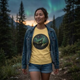 Wolf Howling Under Northern Lights Tee lifestyle photo