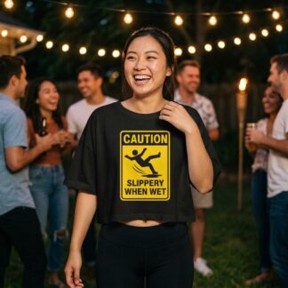 Caution Slippery When Wet sign Crop Tee lifestyle photo