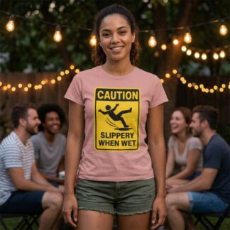 Caution Slippery When Wet sign T-Shirt lifestyle photo