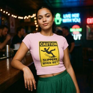 Caution Slippery When Wet sign Baby Tee lifestyle photo