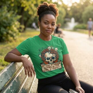Skull with Banner 'My Level of Sarcasm Depends on Your Level of Stupidity' Tee lifestyle photo
