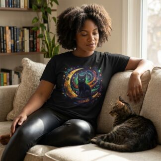 Mystic Black Cat on Crescent Moon Tee lifestyle photo
