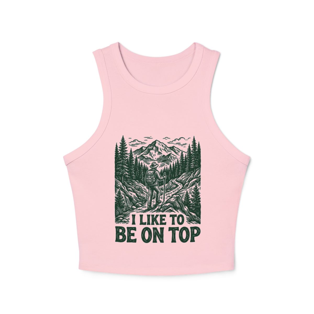 Mountain Peak Illustration I Like To Be On Top Micro Rib Crop Racerback Tank - Image 3