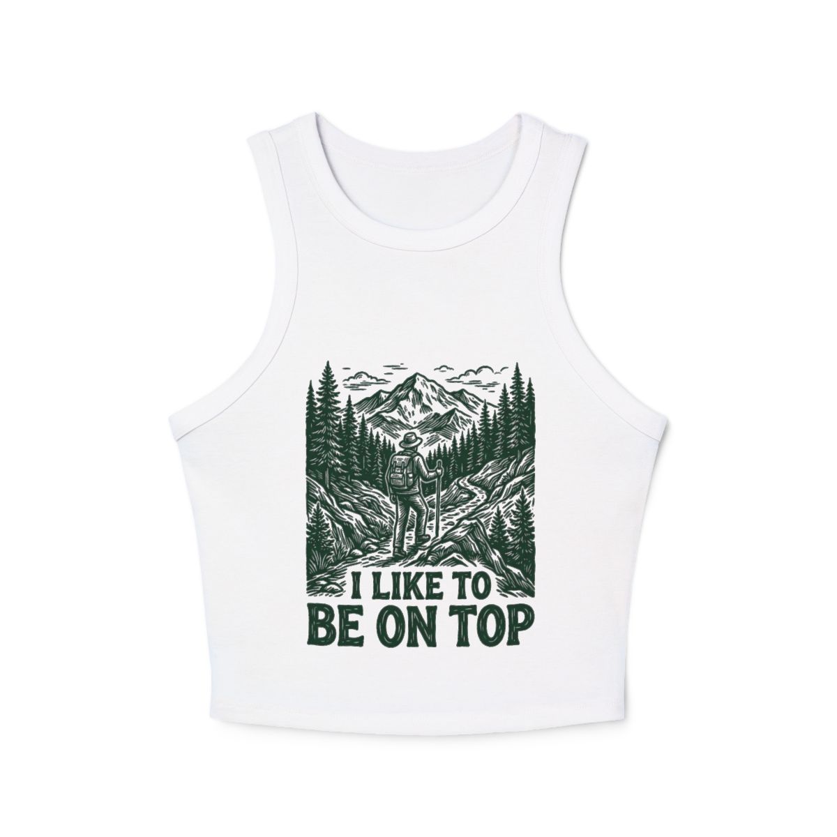Mountain Peak Illustration I Like To Be On Top Micro Rib Crop Racerback Tank - Image 4