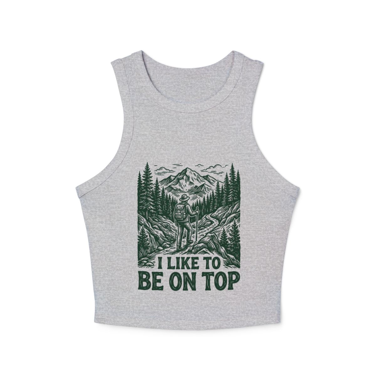 Mountain Peak Illustration I Like To Be On Top Micro Rib Crop Racerback Tank - Image 2