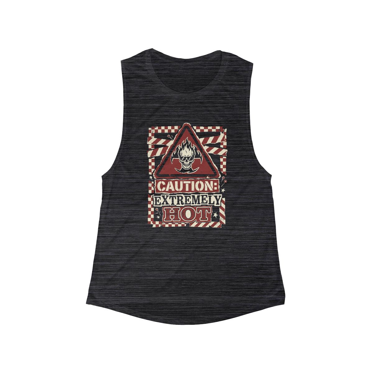 Caution Extremely Hot graphic flowy scoop tank | Muscle Tank Top, Vintage Warning Sign design - Image 3