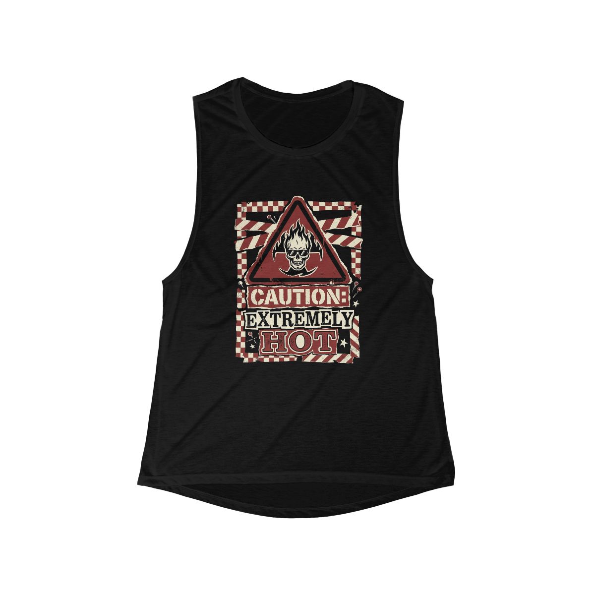 Caution Extremely Hot graphic flowy scoop tank | Muscle Tank Top, Vintage Warning Sign design - Image 2