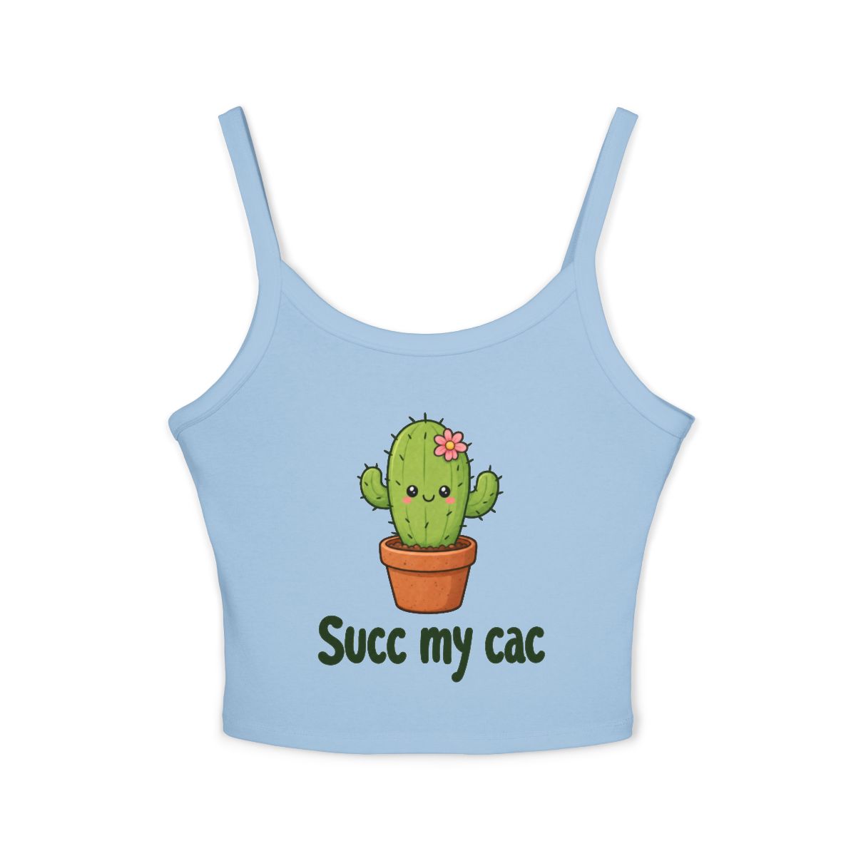 Cute Cactus Illustration Succ My Cac Spaghetti Strap Tank Top | Floral Potted Cactus Graphic - Image 3