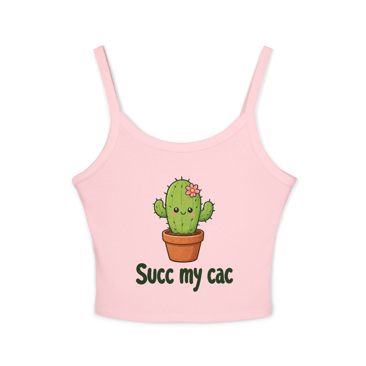 Cute Cactus Illustration Succ My Cac Spaghetti Strap Tank Top | Floral Potted Cactus Graphic - Image 4