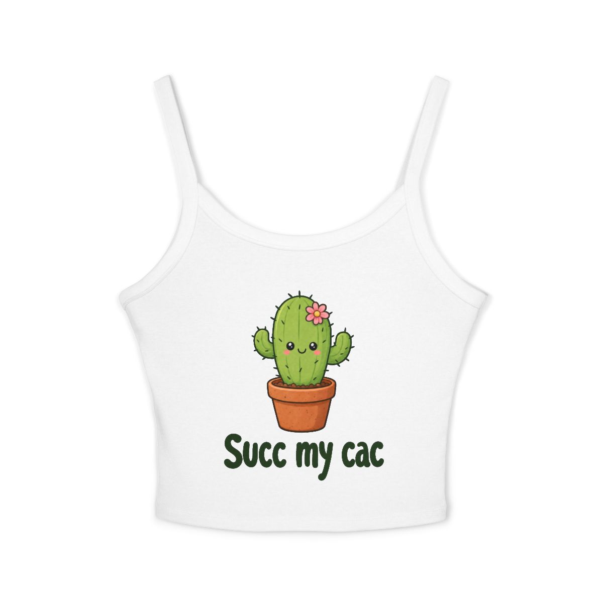 Cute Cactus Illustration Succ My Cac Spaghetti Strap Tank Top | Floral Potted Cactus Graphic - Image 5
