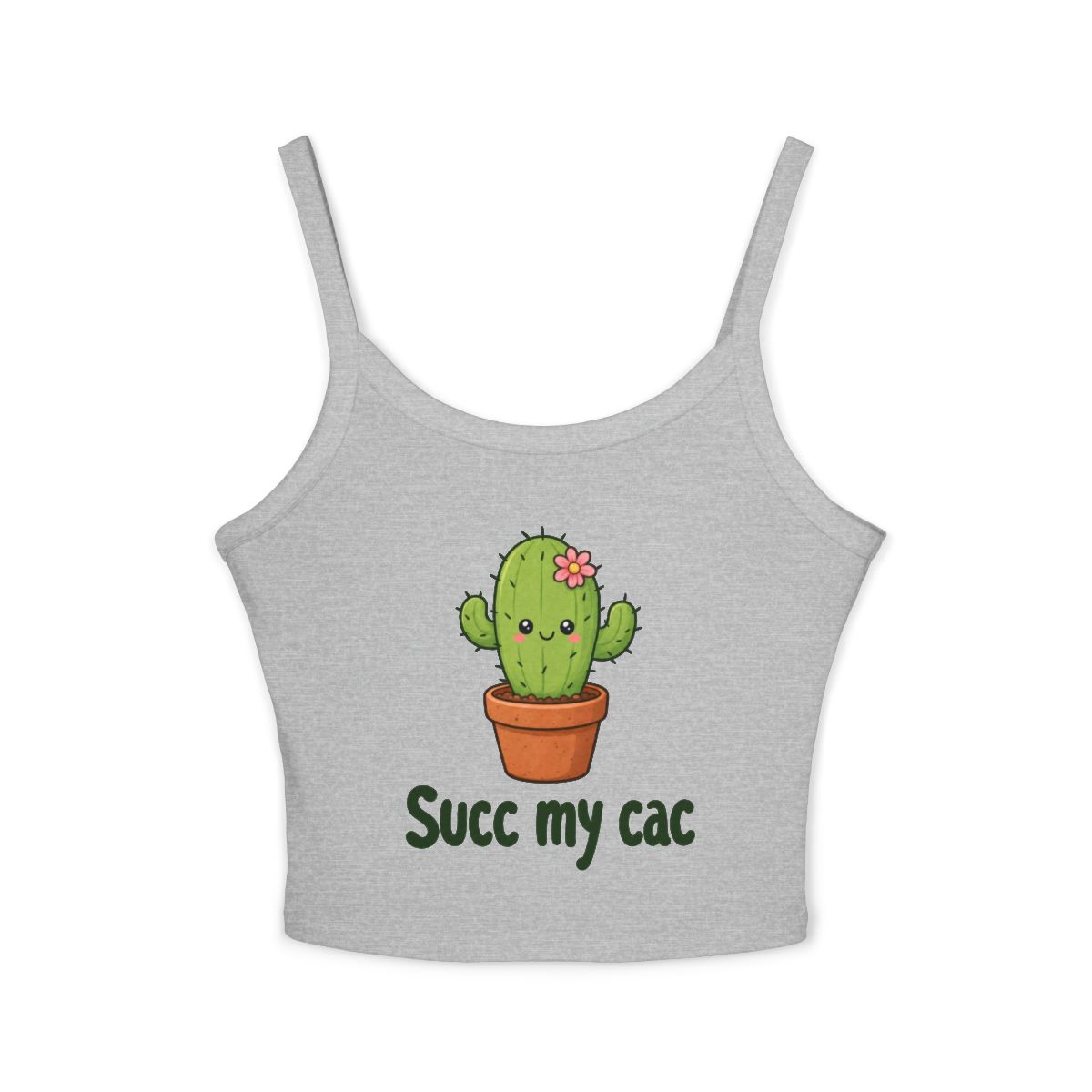 Cute Cactus Illustration Succ My Cac Spaghetti Strap Tank Top | Floral Potted Cactus Graphic - Image 2