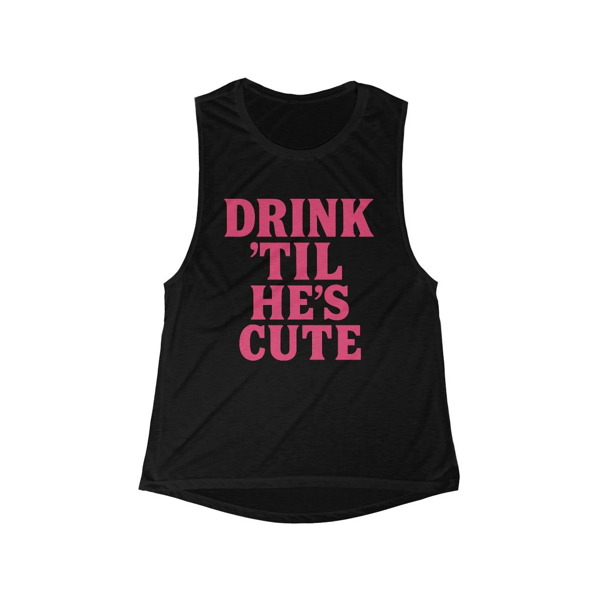 Drink 'Til He's Cute Flowy Scoop Tank Top | Funny Bachelorette Party Shirt, Pink Typography - Image 3