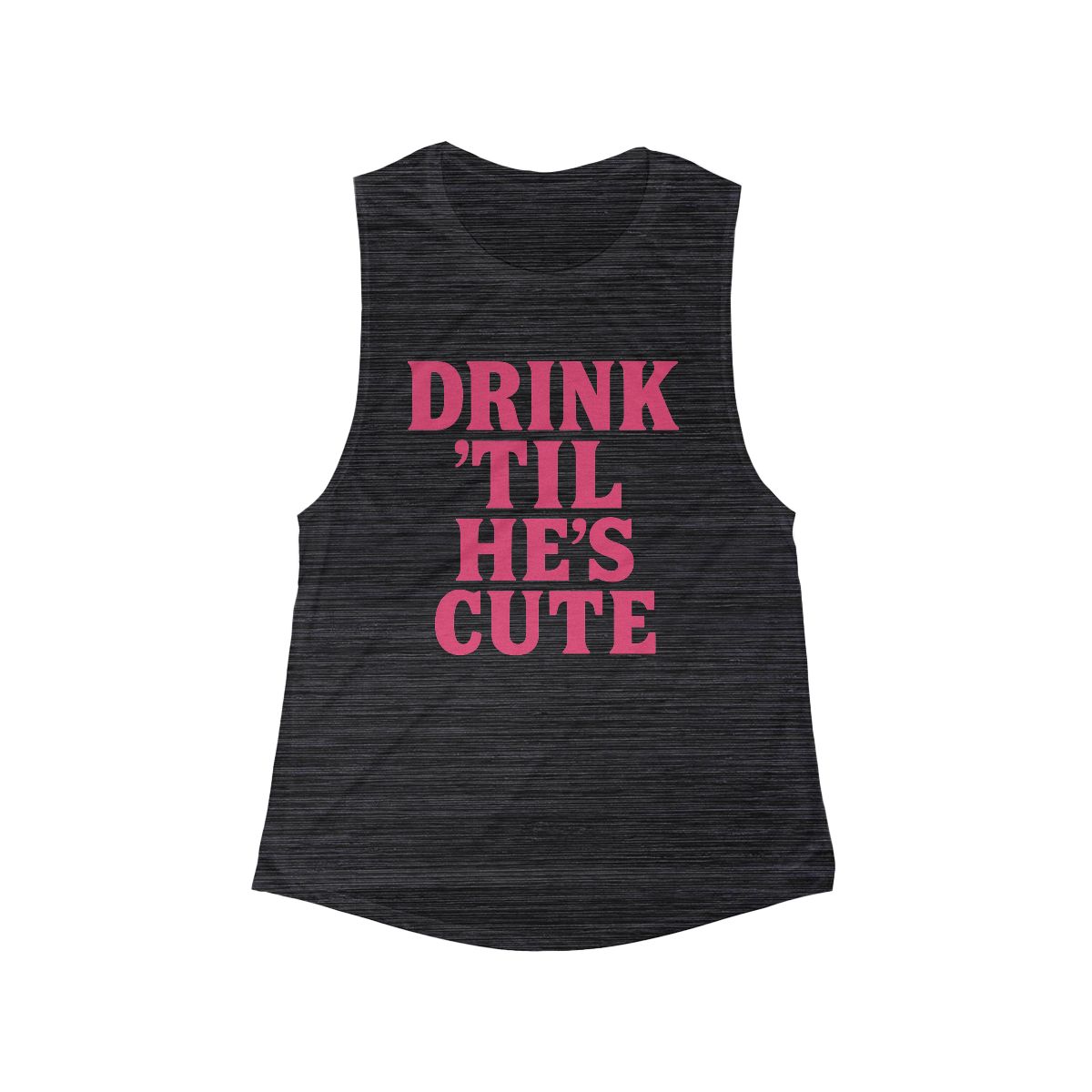 Drink 'Til He's Cute Flowy Scoop Tank Top | Funny Bachelorette Party Shirt, Pink Typography - Image 4