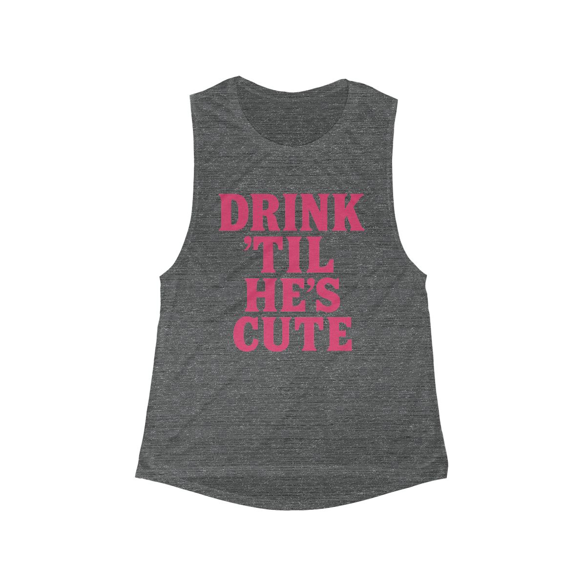 Drink 'Til He's Cute Flowy Scoop Tank Top | Funny Bachelorette Party Shirt, Pink Typography - Image 2