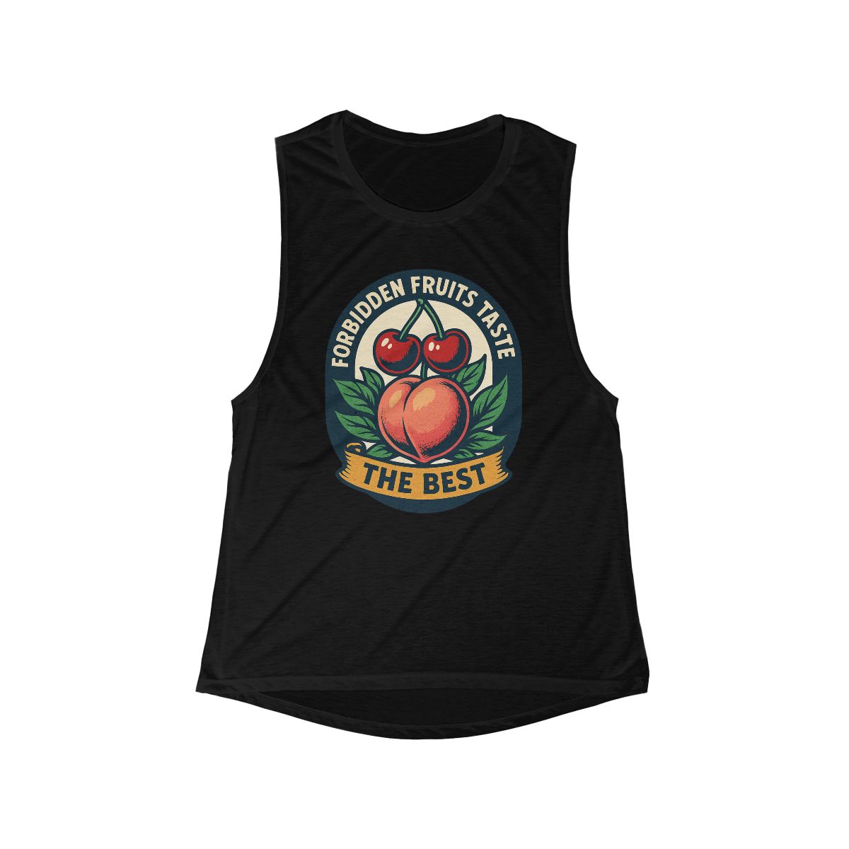Forbidden Fruits Taste the Best flowy scoop tank top | Peach & Cherry graphic - Image 3