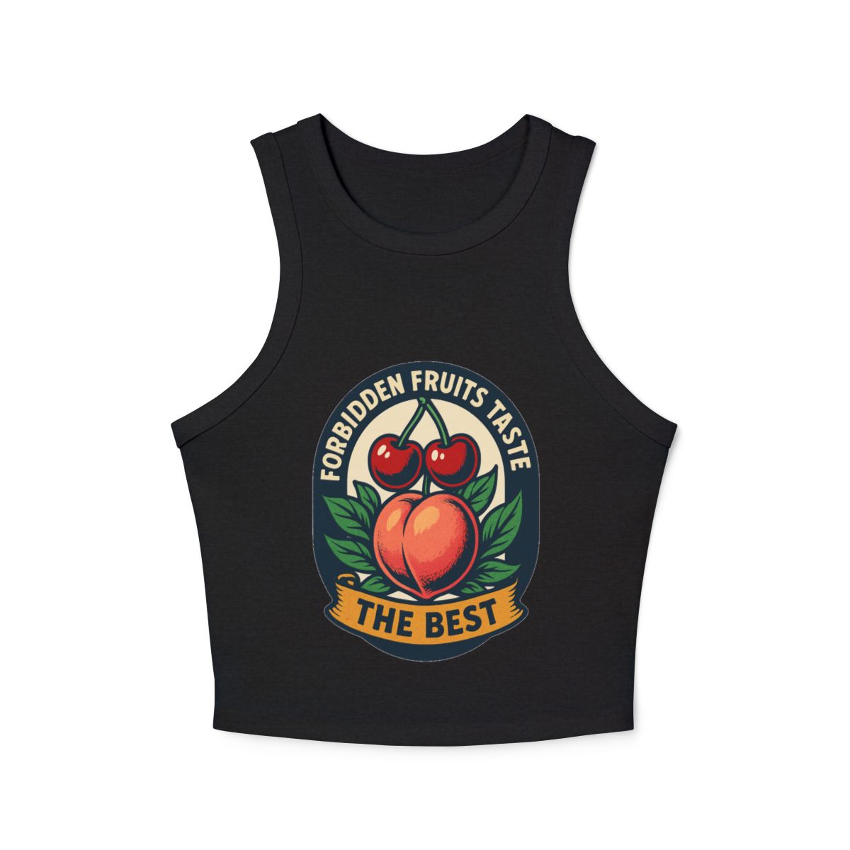 Forbidden Fruits Taste The Best micro rib racerback tank top | Peach Cherry badge graphic - Image 3
